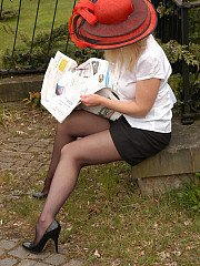 Angel outside in black sheer pantyhose - image nr. 2