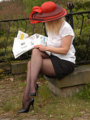 Angel outside in black sheer pantyhose - image nr. 3