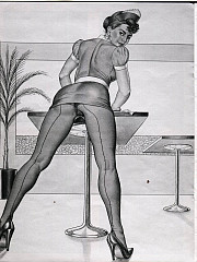 Retro pencil drawings of girls in - image nr. 2