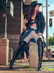 Jeny in white pantyhose outdoors - image nr. 6